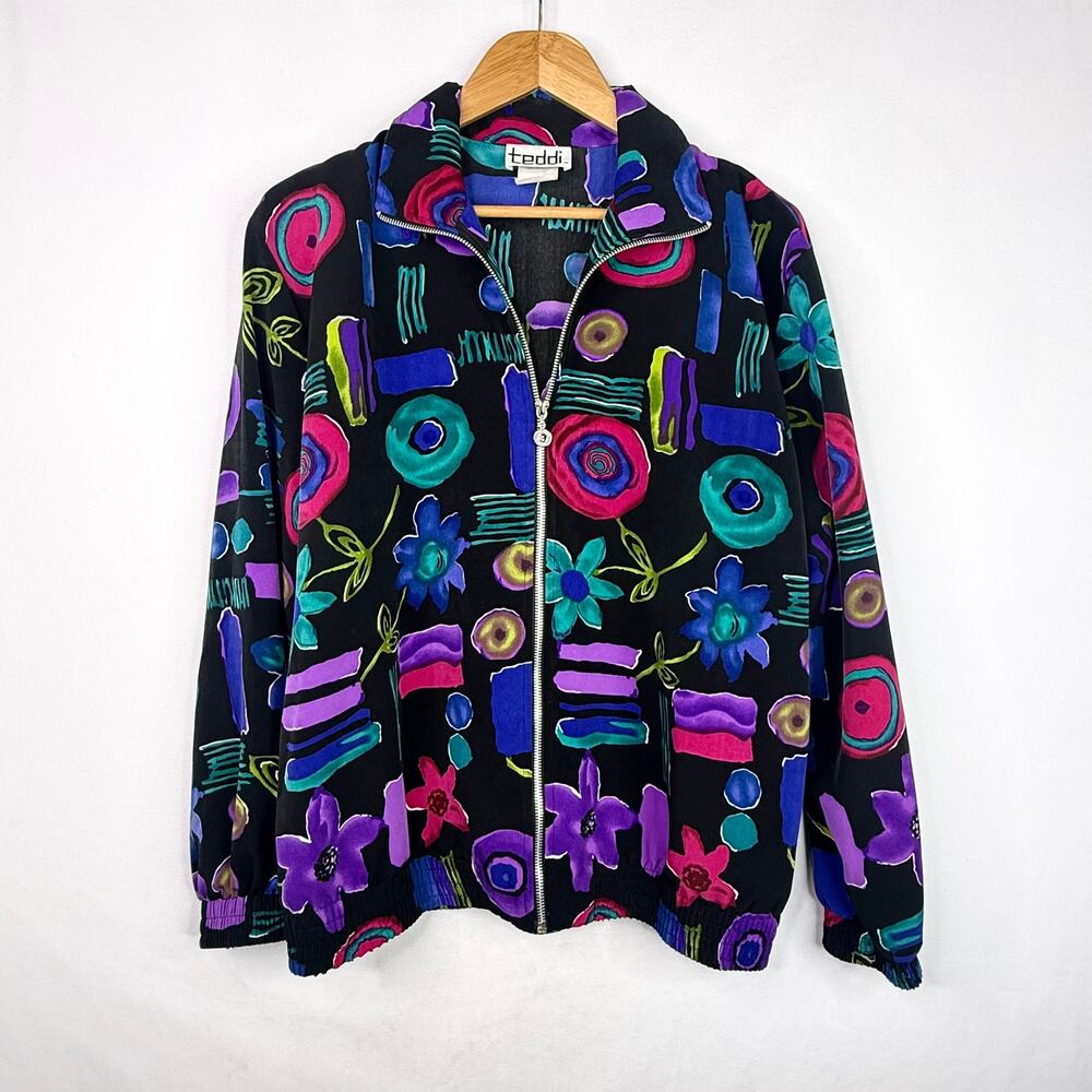 Vintage Teddi Bold Print Light Zip-Up Jacket
